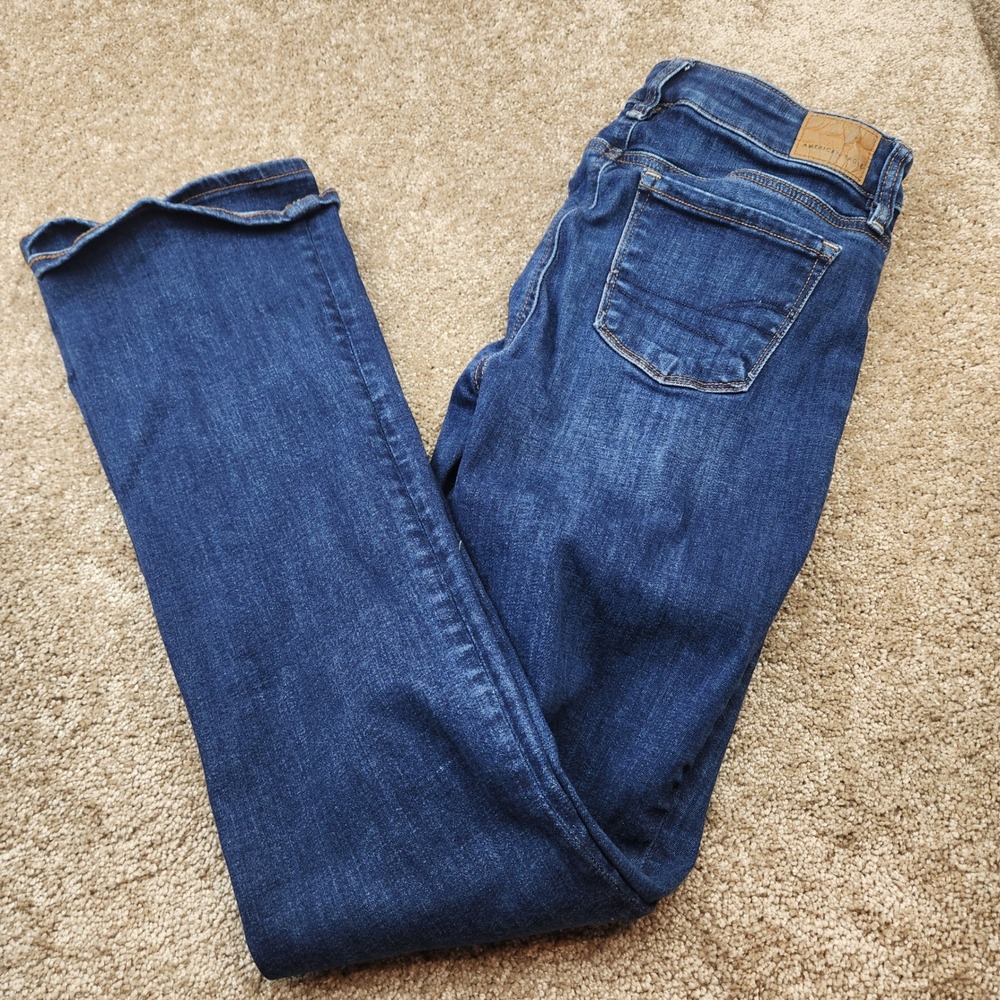 American Eagle Hi-Rise Skinny Kick Jeans Dark Wash Blue Size 0 Regular Stretch